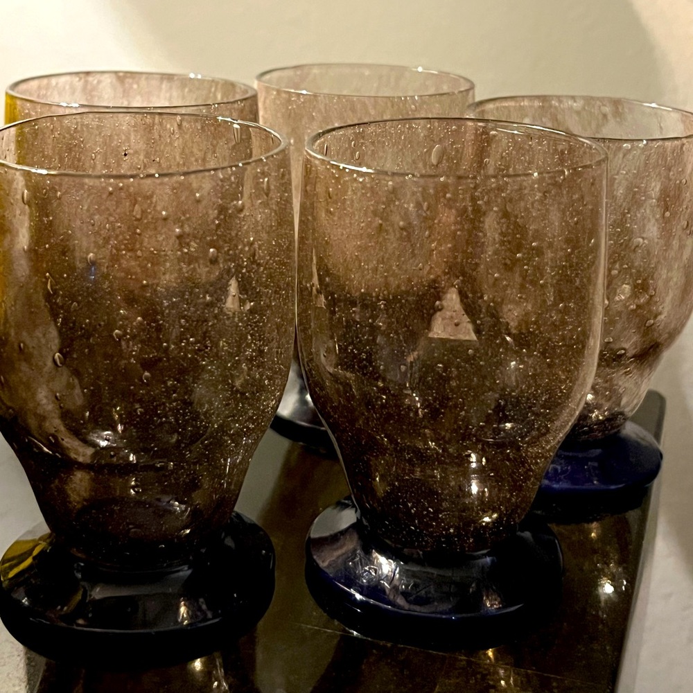 DAUM NANCY COLBALT CORDIALS BUBBLEGLASS HANDBLOWN GLASS SET 5pc VERY RARE GLASS